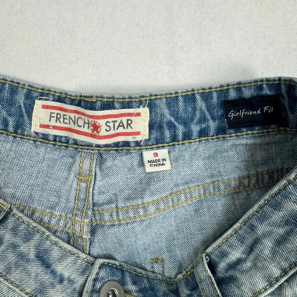 French Star Jeans Womens 9 Light Blue Girlfriend Fit High Rise Distressed NWT - Picture 3 of 12